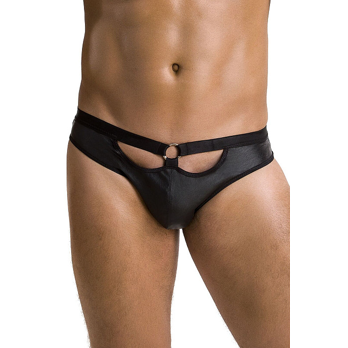 Мужские слипы с вырезами Passion 041 SLIP JOE XXL/XXXL Black, экокожа, открытые ягодицы