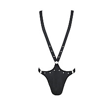 Мужское боди с люверсами Passion 028 HARRY S/M Black, экокожа, на лямках