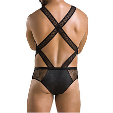 Чоловіче еротичне сітчасте боді Passion 045 VICTOR L/XL Black, екошкіра, сітка