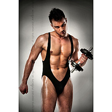 Распродажа!!! Мужское боди с очень глубоким декольте Passion 011 BODY black S/M