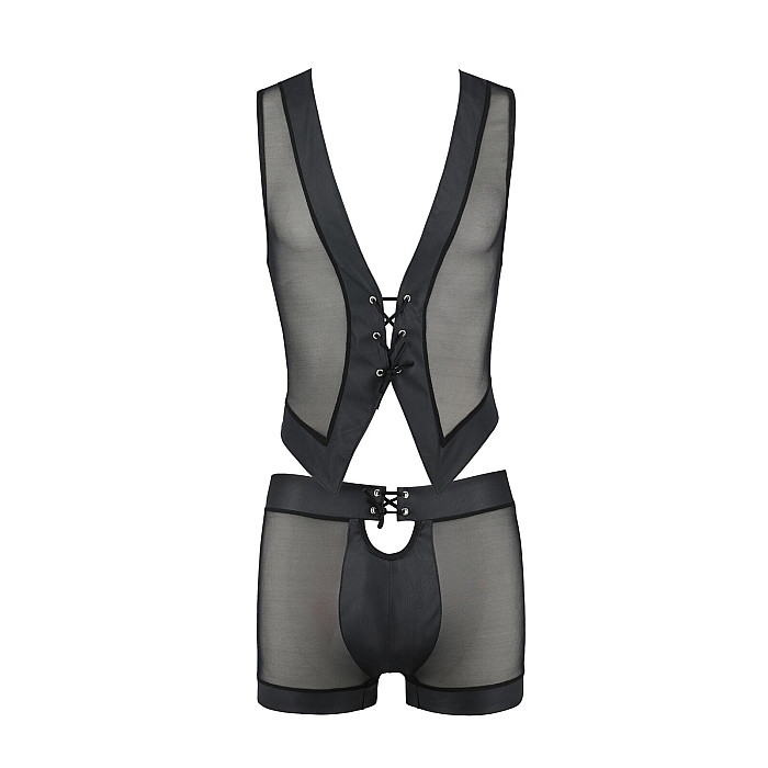 Комплект мужского белья на шнуровке Passion 053 SET WILLIAM L/XL Black, жилет, боксеры