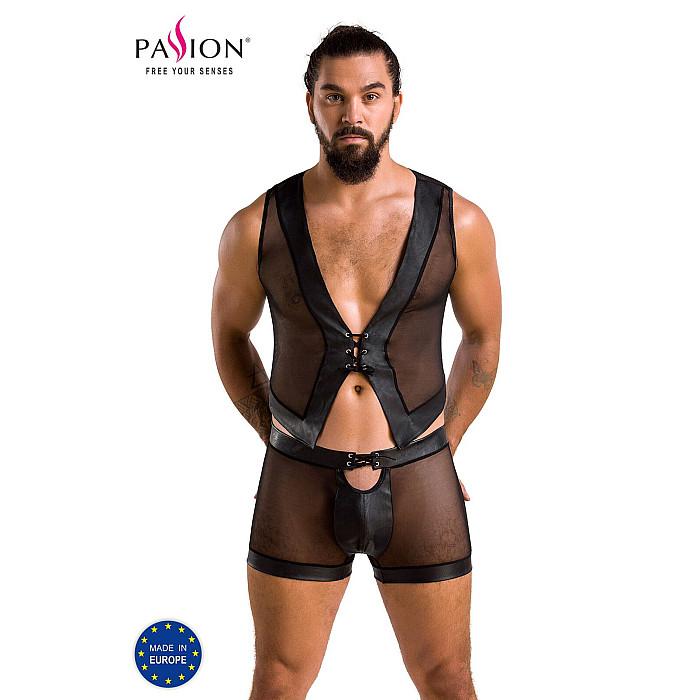 Комплект мужского белья на шнуровке Passion 053 SET WILLIAM L/XL Black, жилет, боксеры