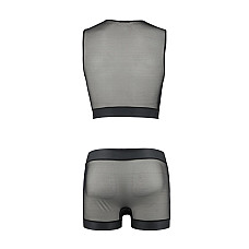 Комплект мужского белья на шнуровке Passion 053 SET WILLIAM L/XL Black, жилет, боксеры