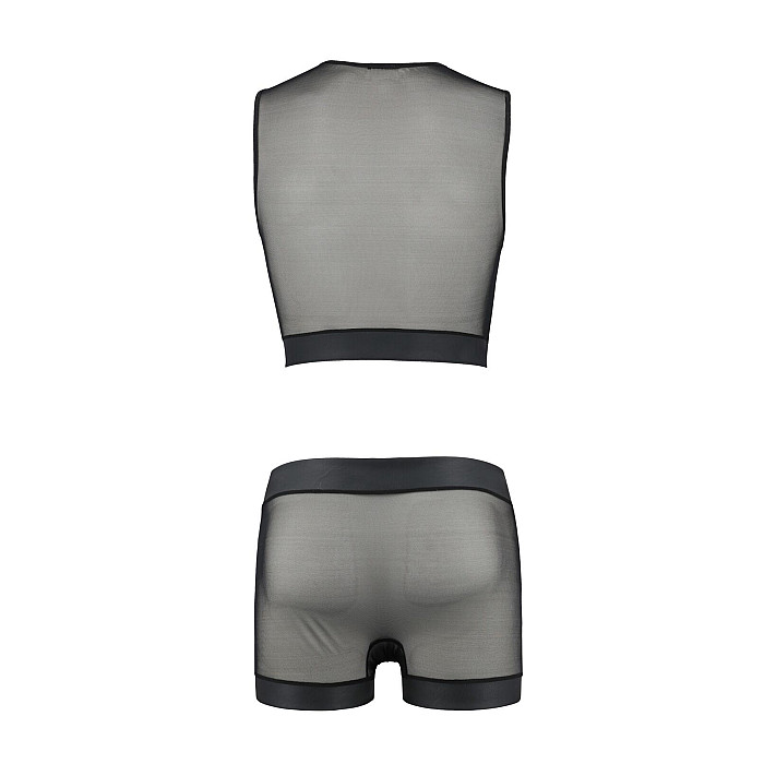 Комплект мужского белья на шнуровке Passion 053 SET WILLIAM L/XL Black, жилет, боксеры