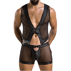Комплект мужского белья на шнуровке Passion 053 SET WILLIAM L/XL Black, жилет, боксеры