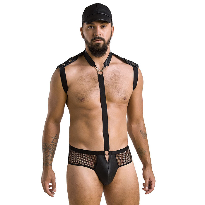 Комплект эротического мужского белья Passion 038 JOHN XXL/XXXL Black, боди, кепка