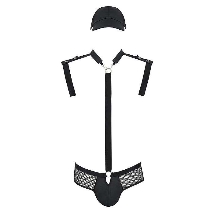 Комплект эротического мужского белья Passion 038 JOHN XXL/XXXL Black, боди, кепка