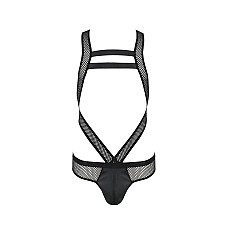 Чоловіче еротичне сітчасте боді Passion 045 VICTOR S/M Black, екошкіра, сітка