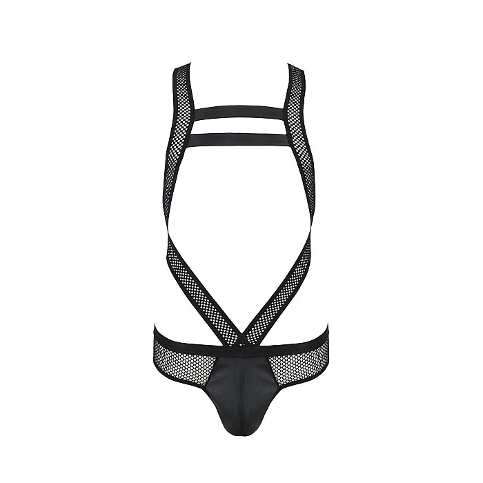 Мужское эротическое сетчатое боди Passion 045 VICTOR S/M Black, экокожа, сетка