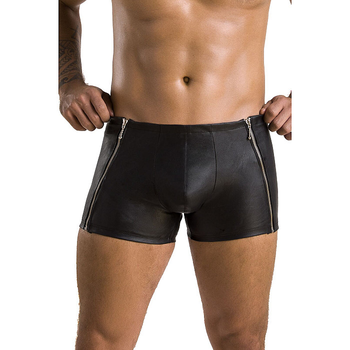 Мужские кожаные боксеры с молниями Passion 049 SHORT MATT L/XL Black