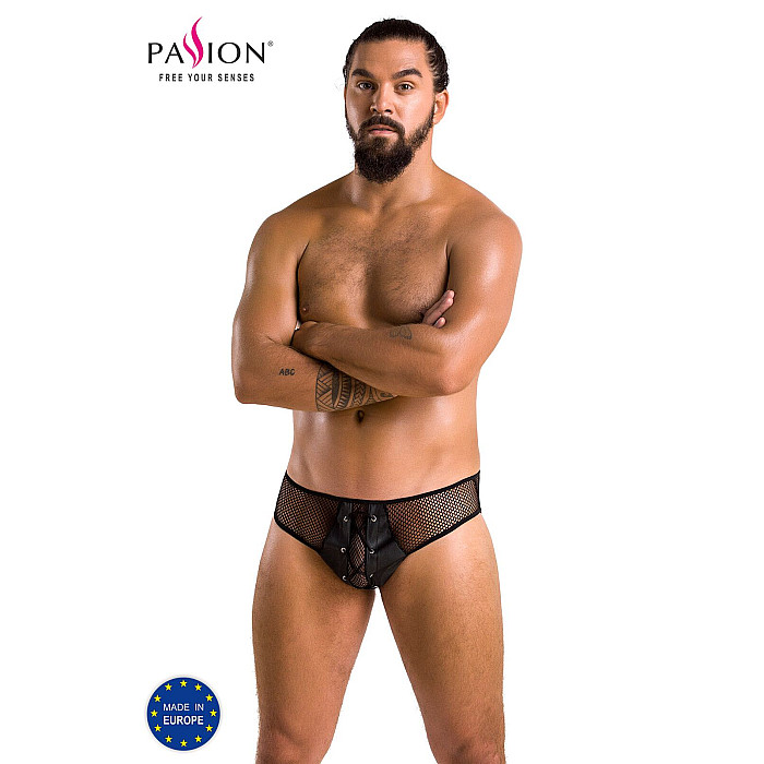 Мужские трусы со шнуровкой Passion 035 SLIP RICHARD XXL/XXXL Black, экокожа, сетка