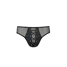 Чоловічі труси зі шнурівкою Passion 035 SLIP RICHARD XXL/XXXL Black, екошкіра, сітка