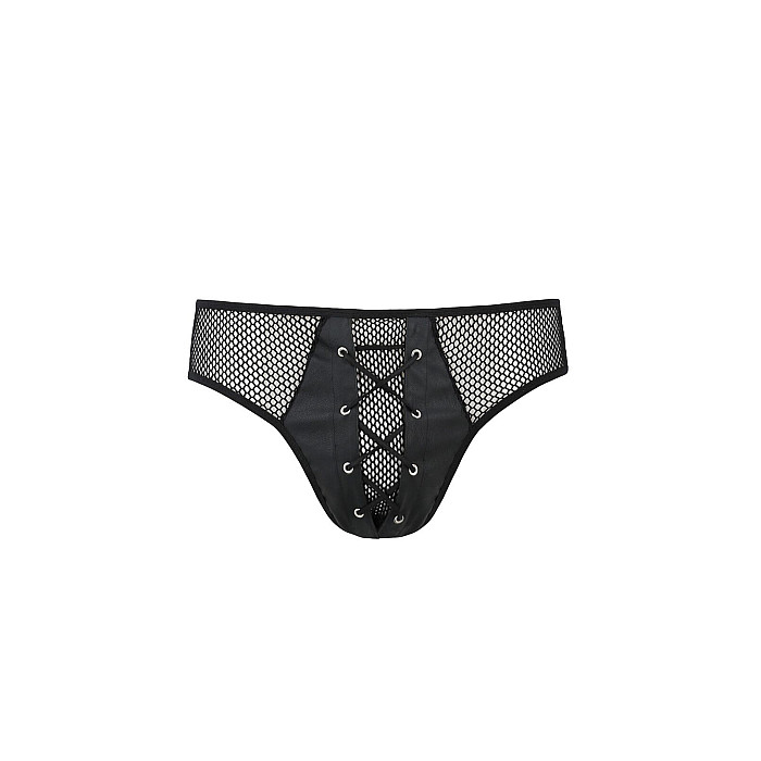 Мужские трусы со шнуровкой Passion 035 SLIP RICHARD XXL/XXXL Black, экокожа, сетка
