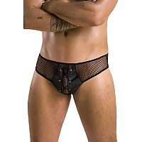 Мужские трусы со шнуровкой Passion 035 SLIP RICHARD XXL/XXXL Black, экокожа, сетка