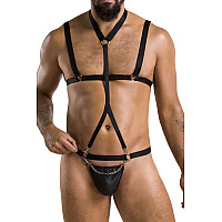 Комплект мужского белья из стреп Passion 039 SET ANDREW S/M Black, стринги, шлейка