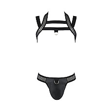 Комплект чоловічої білизни з кріпленнями Passion 043 JACOB L/XL Black, труси, шлейки