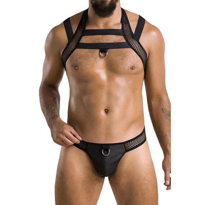 Комплект мужского белья с креплениями Passion 043 JACOB L/XL Black, трусы, шлейка