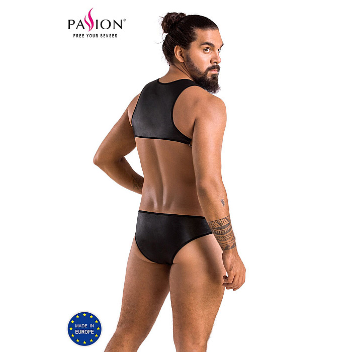 Чоловіче шкіряне боді Passion 056 ADAM L/XL Black, заклепки