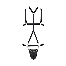 Комплект мужского белья из стреп Passion 039 SET ANDREW XXL/XXXL Black, стринги, шлейка