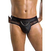 Мужские трусы с цепочкой Passion 030 SLIP TOM L/XL Black, экокожа, открытые ягодицы