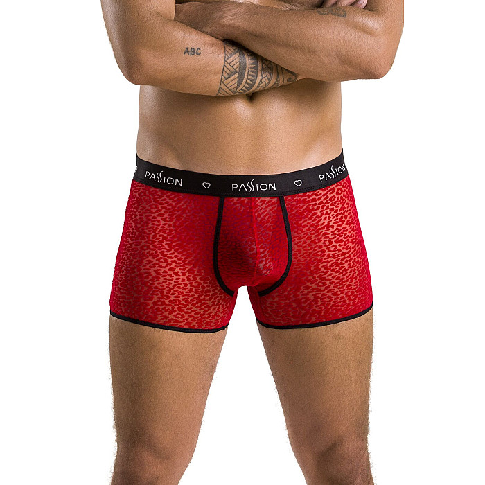Мужские прозрачные боксеры Passion 046 SHORT PARKER XXL/XXXL Red, сетка, под леопард