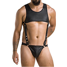 Мужское кожаное боди Passion 056 ADAM S/M Black, заклепки