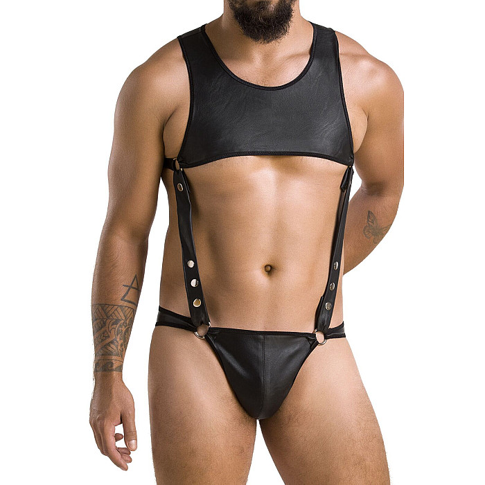 Мужское кожаное боди Passion 056 ADAM S/M Black, заклепки