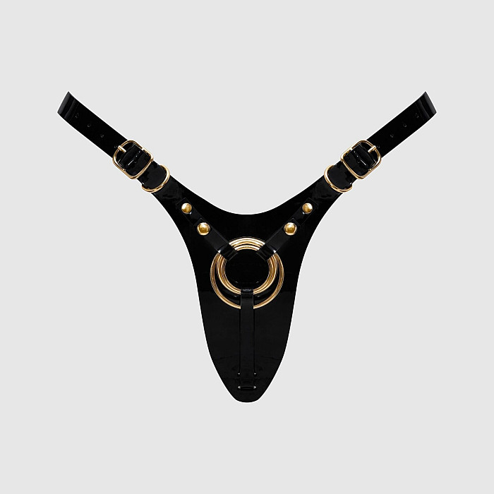 Трусики для страпона Strap-On-Me Leatherette Harness Fabulous - One Size - Black Glossy