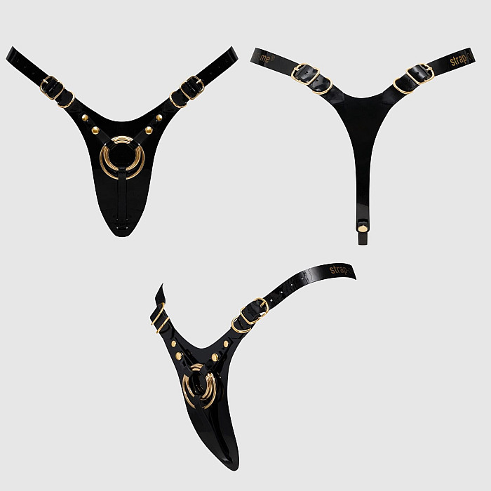 Трусики для страпона Strap-On-Me Leatherette Harness Fabulous - One Size - Black Glossy