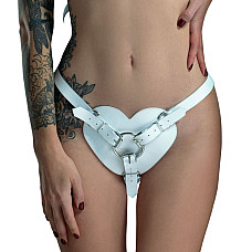 Трусики Серце для страпону з натуральної шкіри Feral Feelings - Hearts Strap-on Belt White