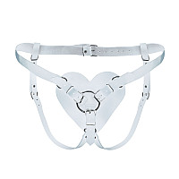 Трусики Серце для страпону з натуральної шкіри Feral Feelings - Hearts Strap-on Belt White