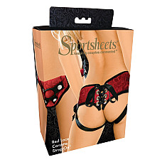 Трусы для страпона Sportsheets - Lace Corsette Strap-on Red с корсетной утяжкой, очень красивые
