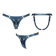 Трусики для страпона Strap-On-Me Harness Generous Blue, One Size, искусственная кожа, регулируемые ремни, сменные крепления для ди
