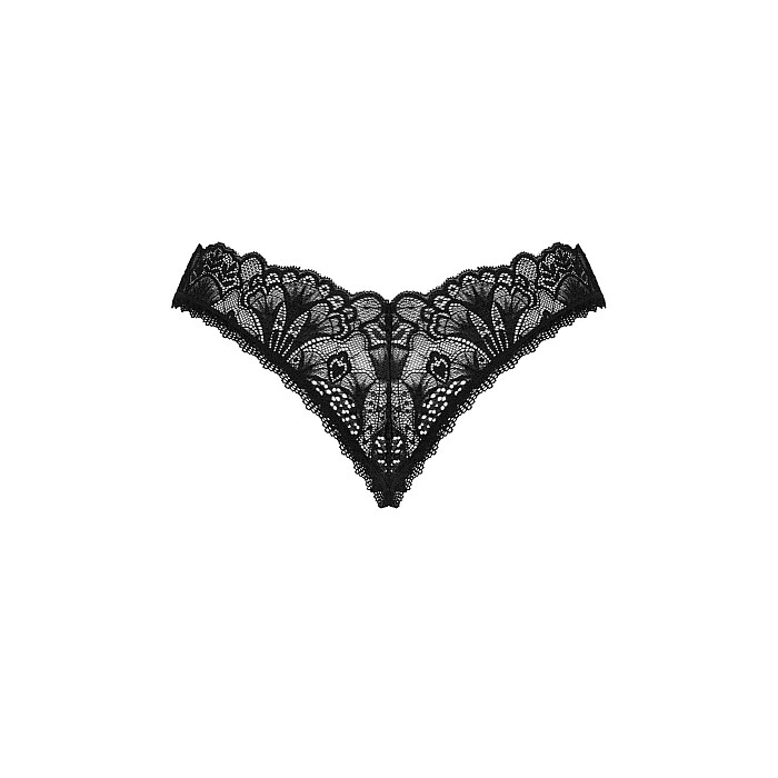 Кружевные стринги Obsessive Donna Dream crotchless thong M/L Black, открытый доступ