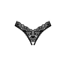 Кружевные стринги Obsessive Donna Dream crotchless thong M/L Black, открытый доступ