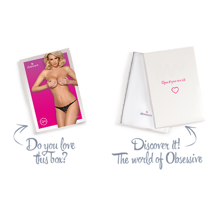 Кружевные танга с двумя отверстиями Obsessive 831-THC-1 crotchless thong S/M, черные, бантики