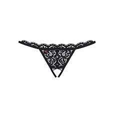 Кружевные танга с двумя отверстиями Obsessive 831-THC-1 crotchless thong S/M, черные, бантики