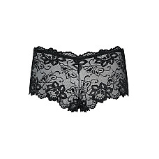 Трусики-шортики Obsessive Idillia shorties, L/XL, черные, кружевные, с низкой посадкой