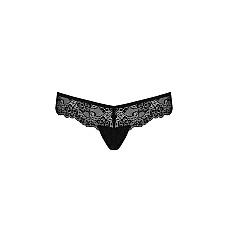 Кружевные трусики-танга с атласным бантиком Passion NAJA THONG S/M, black