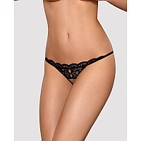 Кружевные танга с двумя отверстиями Obsessive 831-THC-1 crotchless thong L/XL, черные, бантики