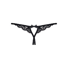 Кружевные танга с двумя отверстиями Obsessive 831-THC-1 crotchless thong L/XL, черные, бантики