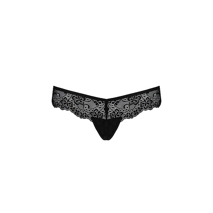 Мереживні трусики-танга з атласним бантиком Passion NAJA THONG XXL/XXXL, black
