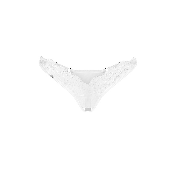Трусики-стринги с кружевом Obsessive Arrowel White crotchless thong 2XL/3XL
