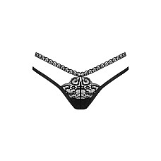 Трусики-стринги Obsessive Blomentis thong, XS/S, черные, кружевные, боковинки — двойные полосочки