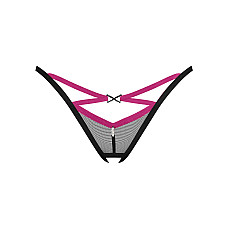 Трусики-стринги Obsessive Novenes crotchless thong, XL/2XL, сетка, стрепы, украшение со стразами