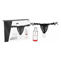 Набор Intt BRAZILIAN PANTY BLACK: трусики на резинке S-XL с жемчужным кольцом + клубничная смазка