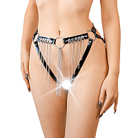 Сексуальные гартеры-трусики Art of Sex - Xena с цепями, L-2XL, цвет черный