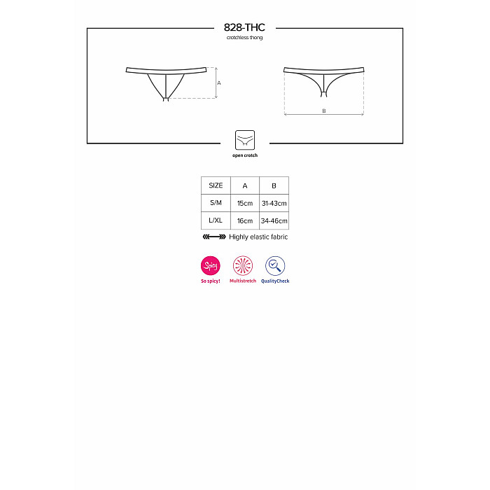 Мереживні танги з доступом Obsessive 828-THC-1 crotchless thong S/M, чорні
