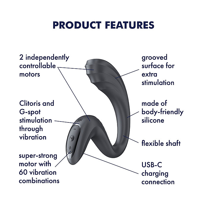 Вагінально-кліторальний вібратор Satisfyer G for Goddess 3 Dark Grey, 2 мотори