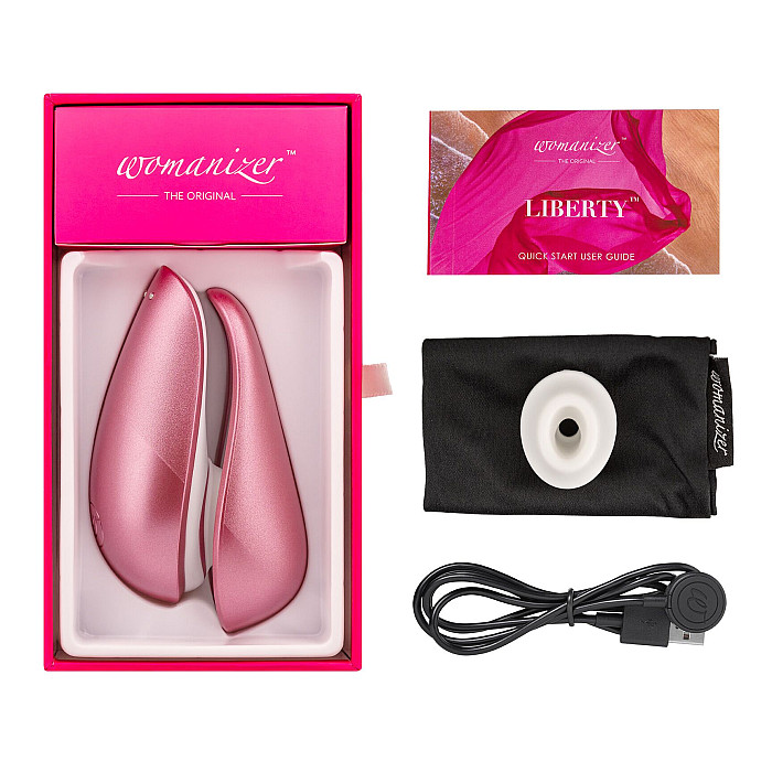Вакуумний кліторальний стимулятор Womanizer Liberty Pink, магнітна кришка, 2 насадки